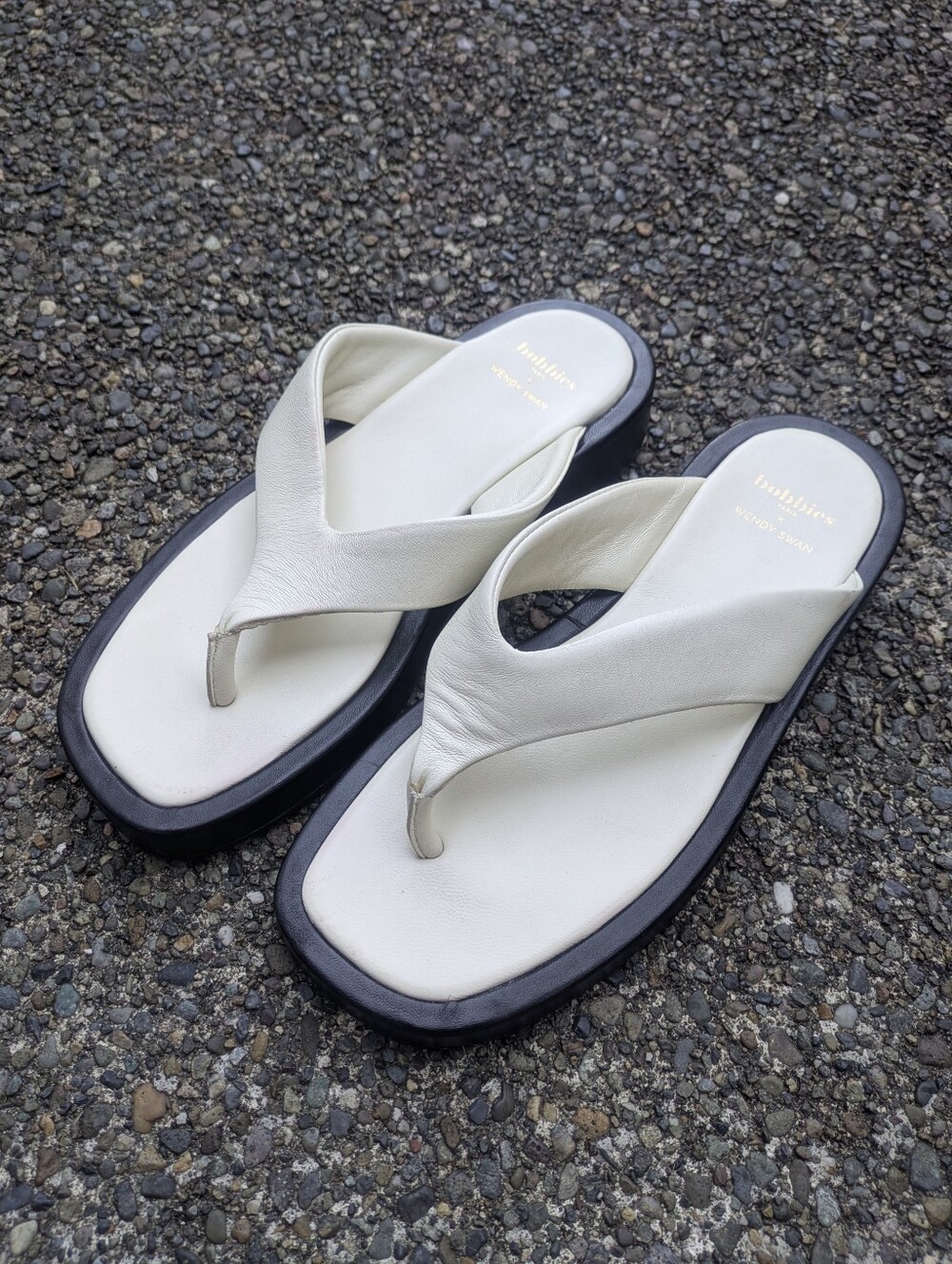 Bobbies x Wendy Swan White Leather Sandals